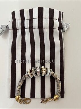 henri bendel Gray Braided Leather Bracelet with Gold and Silver Accents
